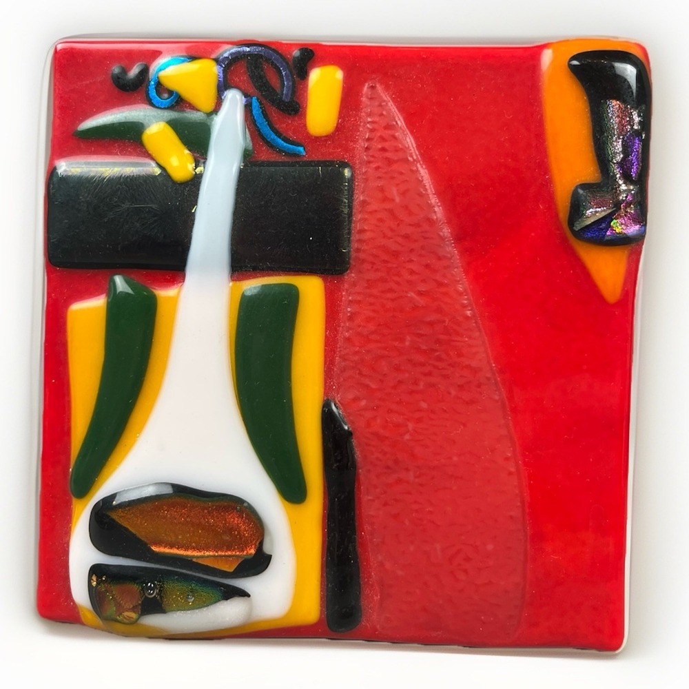 Art Glass Abstract Artist Signed David Mac Innes Fused Glass Trivet Wall Art VTG